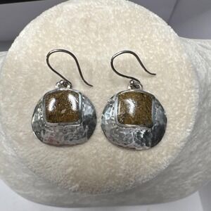 VTG Retired Silpada Hammered Sterling Silver 924‎ Bronzite Dangle Earrings Boho